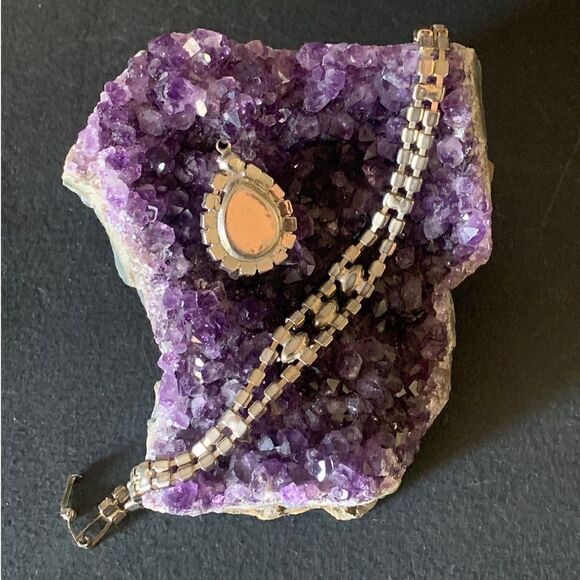 Vintage Pear shape Crystal pendant and Bracelet, in Silver plate, Unmarked - Picture 3 of 3